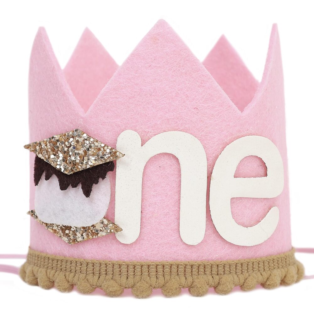 6199 Smores 1st Birthday Crown Hat - One Happy Camper Birthday